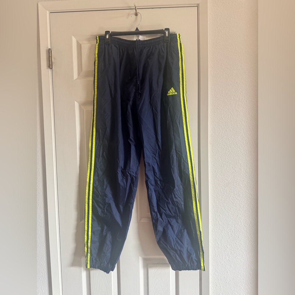 Adidas Navy Joggers with Bright Yellow Stripes